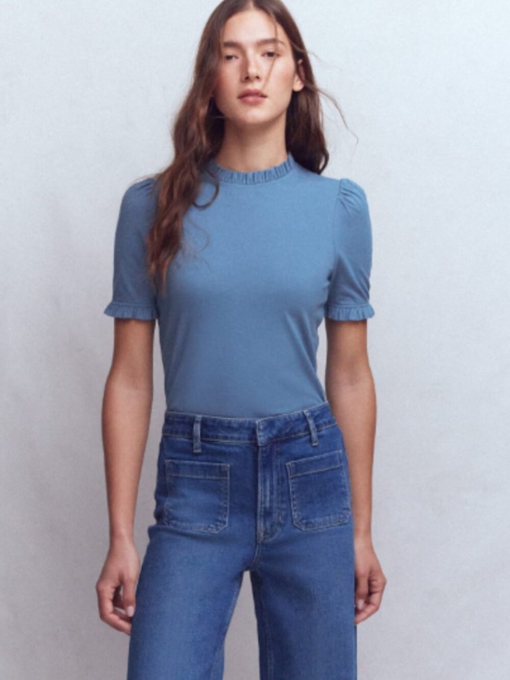 Boden Supersoft Frill Detail T-shirt Blue Size 8